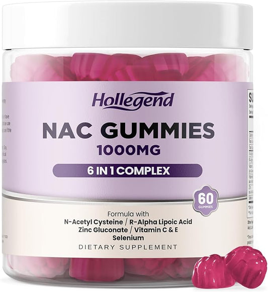 6 IN 1 NAC Gummies, Chewable N Acetyl Cysteine 1000mg Supplement for Kids & Adults, with ALA, Zinc, Vitamin C & E, Selenium, Support Antioxidant & Immune system, Blueberry Flavor, Sugar Free, 60 Ct
