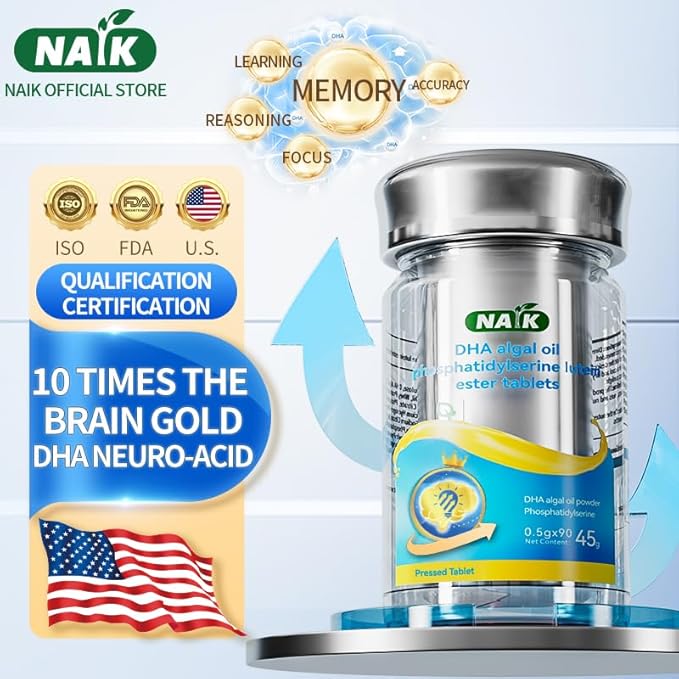 NAIK United States DHA algal Oil nervonic Acid phosphatidylserine tonifies Brain Improves Memory Omega-3 Brain Gold Student Teen Adult high School Student Child Study exam