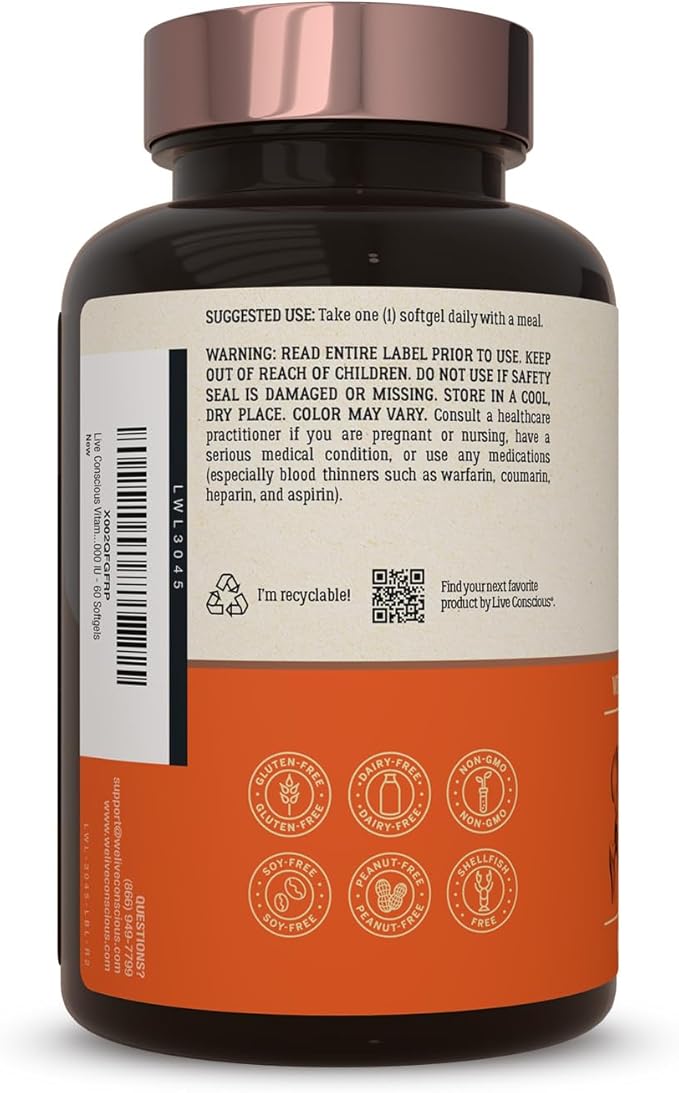 Live Conscious Vitamin K2 MK7 with D3 Supplement | Bone & Heart Health Support - Patented Vitamin K & Vitamin D3 5000 IU (2-Pack)
