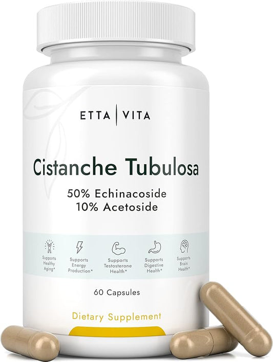 Potent Cistanche Tubulosa Capsules (500 mg) Stress Response, Mood & Cortisol Support (2X Potent 50% Echinacoside/10% Acetoside) Hormonal Balance for Men & Women - Cistanche Supplement, Powder Extract