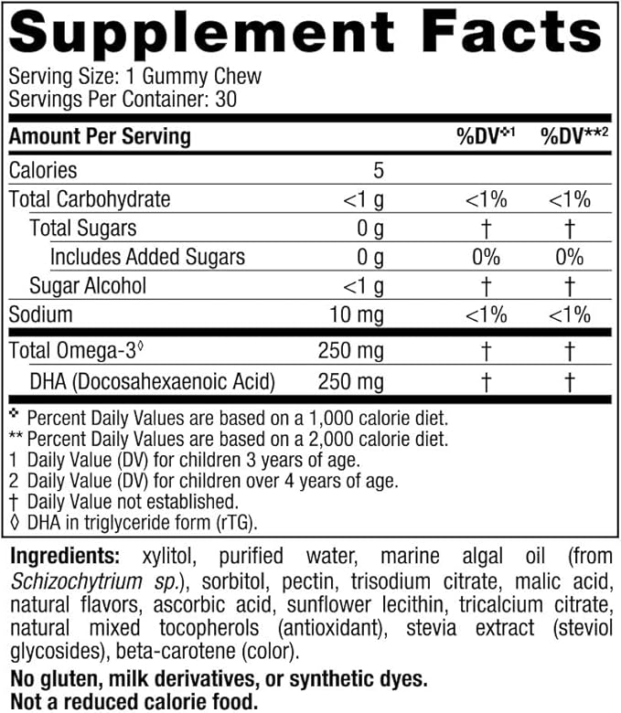 Nordic Naturals Zero Sugar Children’s DHA Vegetarian Gummy Chews - Passion Fruit Lemon Flavor - 30 Gummies - Vegan Algae Oil Omega-3 Supplement for Kids Brain & Cognition Support - 30 Servings