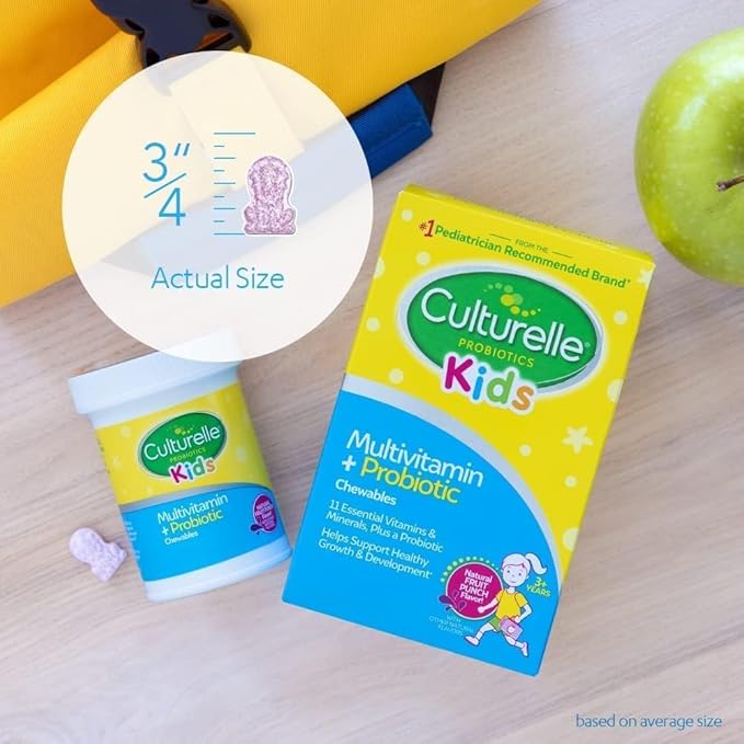Culturelle Kids Complete Chewable Multivitamin + Probiotic for Kids, Ages 3+, 90 Count, Digestive Health, Oral Health & Immune Support - with 11 Vitamins & Minerals, Including Vitamin C, D3 & Zinc