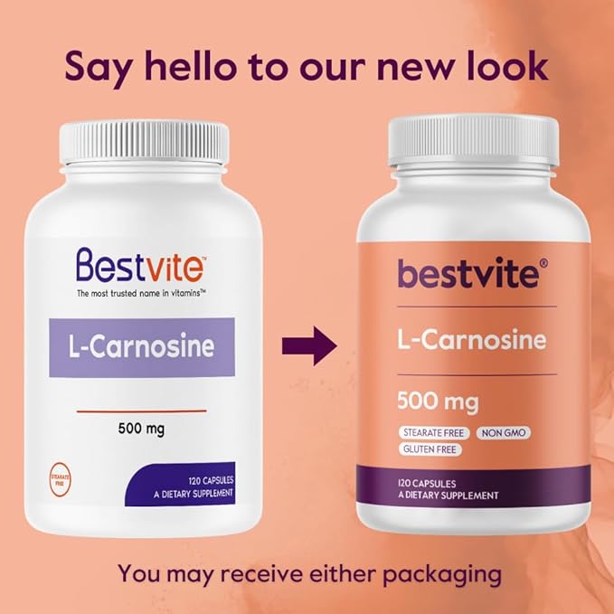 BESTVITE L-Carnosine 500mg (240 Capsules) (120x2) No Fillers - No Stearates - Non GMO - Gluten Free