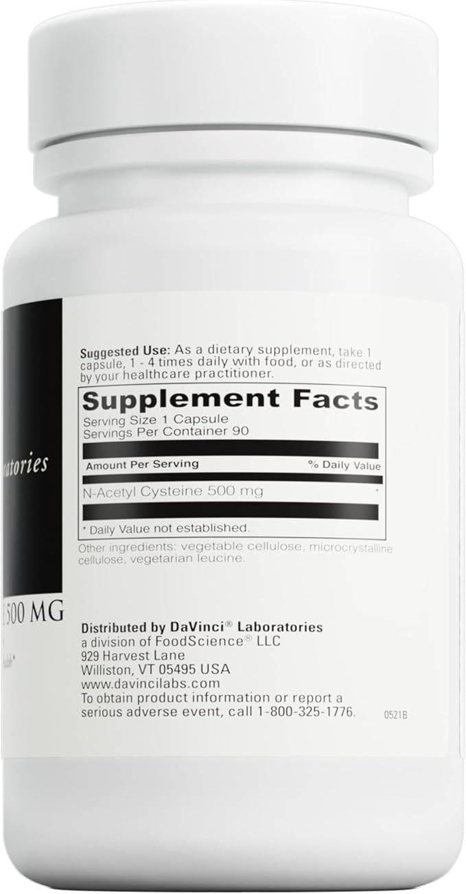 DAVINCI Laboratories - N-Acetyl Cysteine 500 mg - an Amino Acid Supplement to Support Immune System Function and Lung Health - Vegetarian, Gluten-Free - 90 Capsules