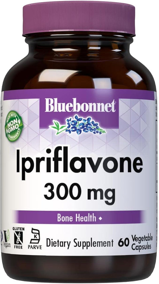 BlueBonnet Nutrition Ipriflavone 300mg – for Bone Health* – Ostivone Source - Non-GMO, Vegan, Kosher Certified, Gluten-Free, Soy-Free, Dairy-Free – 60 Vegetable Capsules, 60 Servings