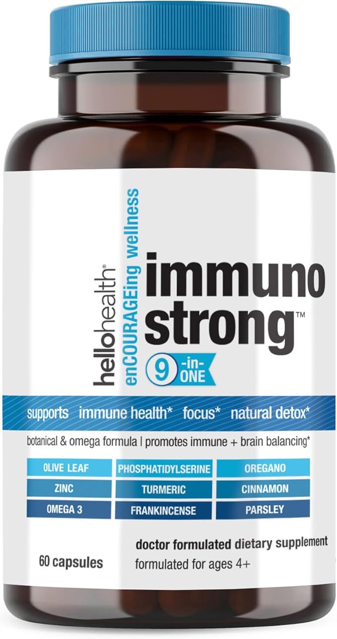 Daily Immune Support Supplement Immunostrong 10-in-1 Immunity Vitamins with Immune Booster Oregano, Olive Leaf, Soothing Antioxidant Omega 3, Turmeric Curcumin & Zinc Vitamins for Adults & Kids -60 ct