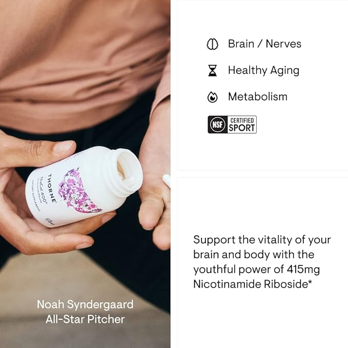 THORNE NiaCel 400 - NAD Supplement - Nicotinamide Riboside - Support Healthy Aging, Cellular Energy Production, and Sleep-Wake Cycle* - NSF Certified for Sport - Gluten Free - 60 Capsules- 60 Servings