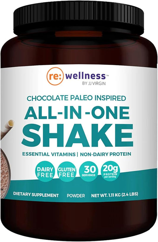Reignite Wellness by JJ Virgin Chocolate Paleo Inspired All In 1 Shake - Gluten Free + Dairy Free Protein Powder - Contains 20G of Beef Protein with Vitamins, Minerals, Amino Acids (30 Servings)