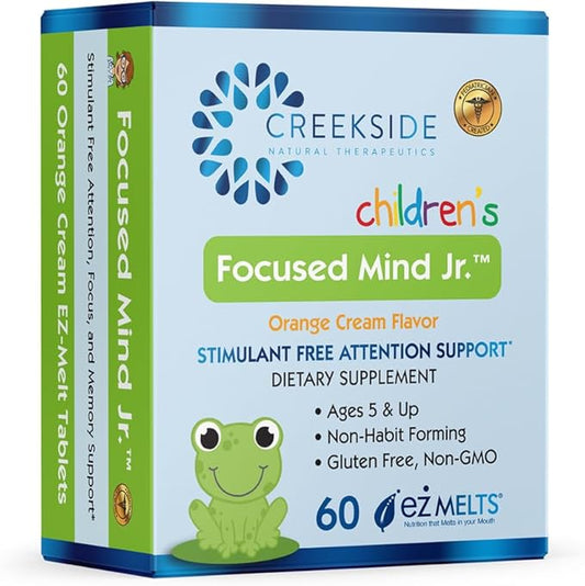 Focused Mind Jr., Cognitive Support for Children, Pediatrician Formulated, Stimulant-Free Supplement with Inositol, DMAE, Sugar-Free, Vegan, 60 EZ Melt Tablets