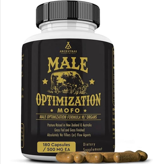 Ancestral Supplements Mofo, Supplements for Men, Support for Energy Levels and Overall Men's Health and Wellness, Non-GMO Grass Fed Beef Organ Supplement with Liver, No Fillers, 180 Capsules