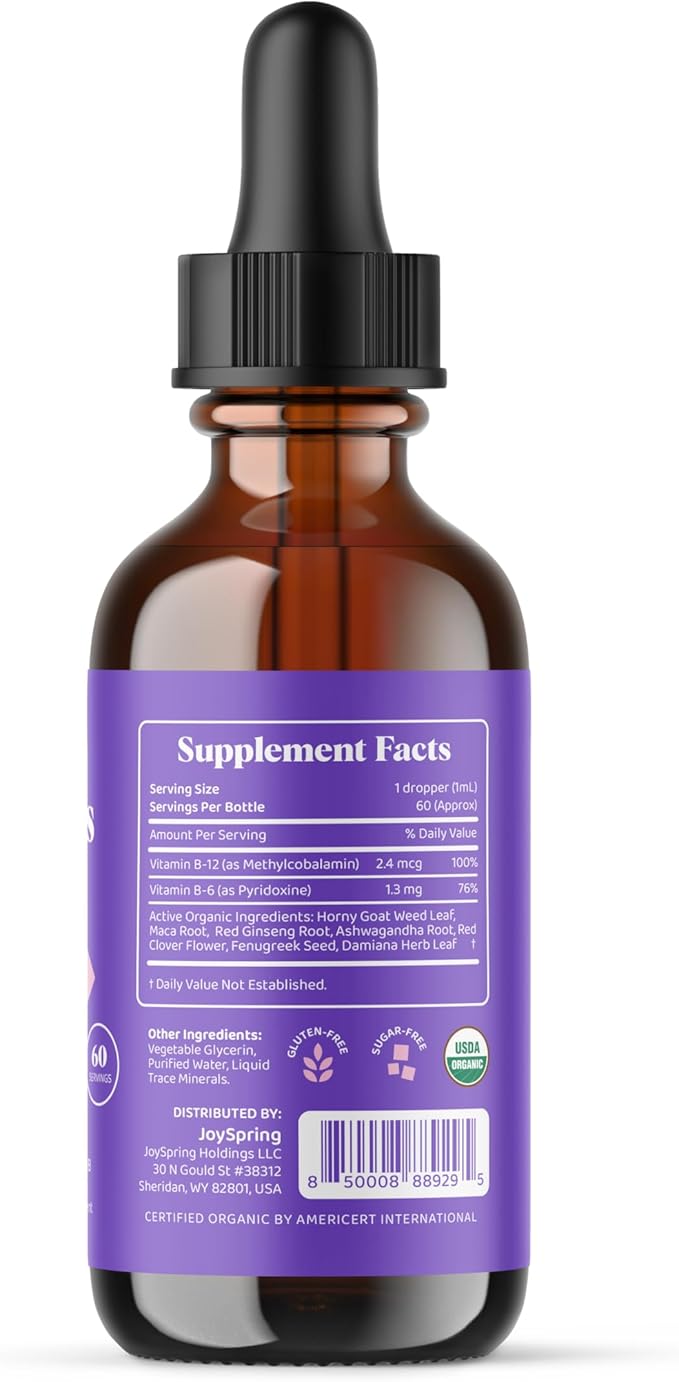 JoySpring Herbal Libido Support for Women – Horny Goat Weed and Ashwagandha Liquid Drops – Maca Root, Fenugreek, and Red Ginseng for Wellness and Vitality