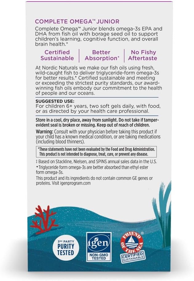 Nordic Naturals Complete Omega Jr., Lemon - 90 Mini Soft Gels - 283 mg Total Omega-3s & 35 mg GLA - Healthy Cognition, Nervous System Function - Non-GMO - 45 Servings