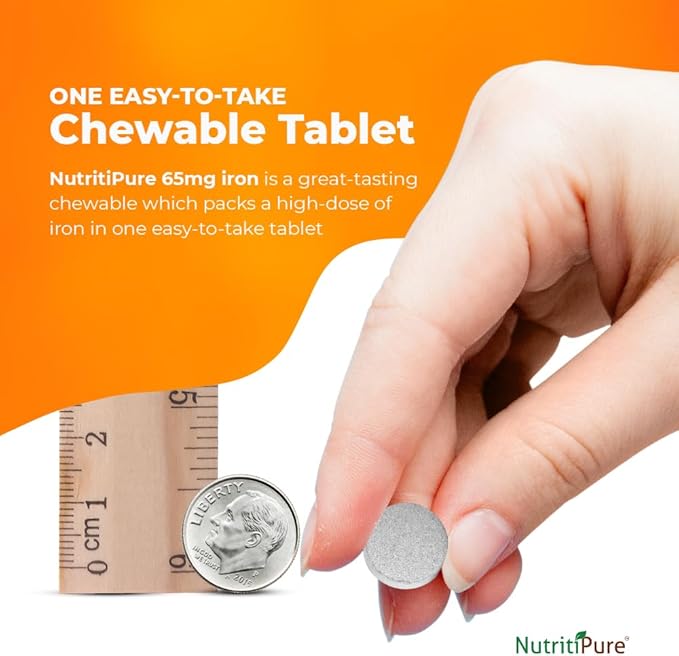 Chewable Iron 65 mg with Vitamin C 270 mg - Tablet in Orange Flavor 60 Count (2)