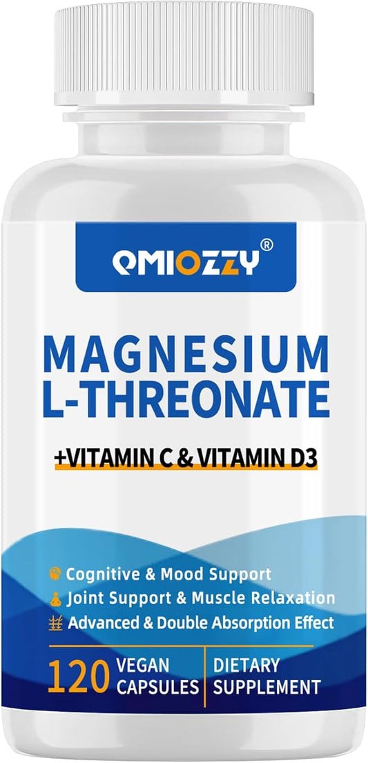 Magnesium L-Threonate, Liposomal Magnesium L Threonate with Vitamin C & D3, High Absorption Organic Supplement for Sleep, Cognitive & Memory Support, Non-GMO, 2000mg, 120 Veg Capsules (60 Days Supply)