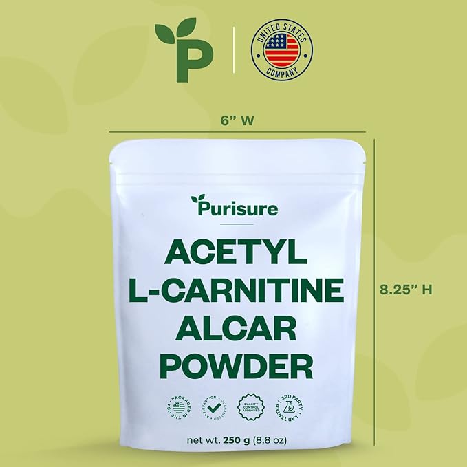 Acetyl L-Carnitine Powder, 250g, ALCAR Powder, Amino Acid Supplement, Acetyl L-Carnitine Supplement for Better Cognitive Performance and Muscular Endurance, Gluten Free, Non-GMO, 500 Servings
