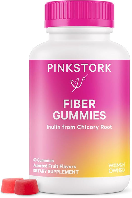 Pink Stork Prenatal Fiber Gummies for Women - 3g Prebiotic Inulin from Chicory Root - Natural Pregnancy & Postpartum Stool Softeners for Constipation & Digestive Health - 60 Vegan Fiber Chews