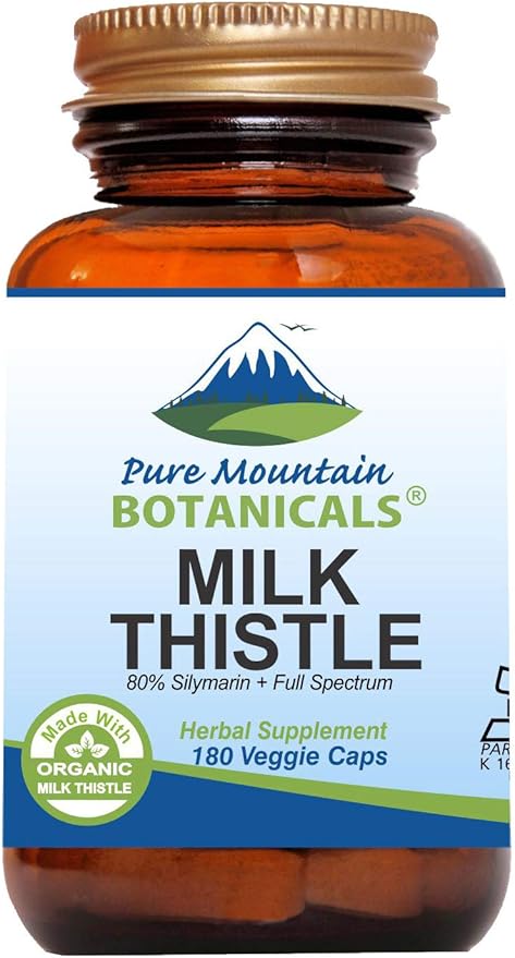 Pure Mountain Botanicals High Potency Milk Thistle -180 Kosher Vegan Capsules with 450mg Organic Milk Thistle Seed and Extract