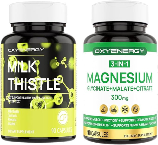 OxyEnergy 300mg Milk Thistle & 3 in 1 Magnesium Complex Capsule Supplement