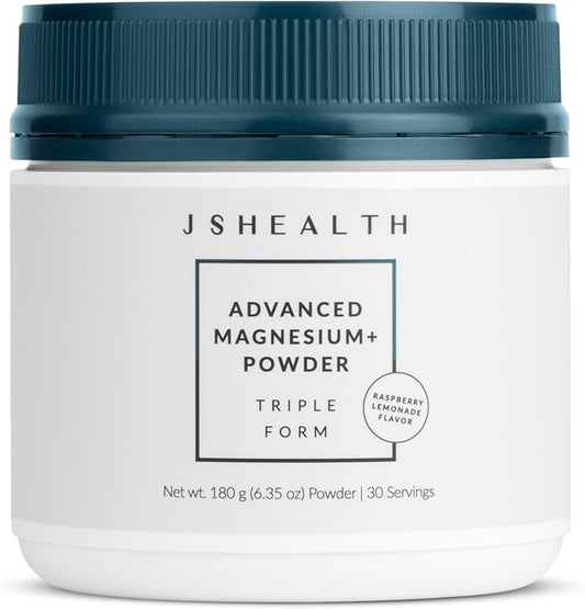 JSHealth Vitamins Advanced Magnesium+ Powder with Magnesium Glycinate & Citrate - Magnesium Supplement with 3 Forms of Bioavailable Magnesium, 400 mg/Serving