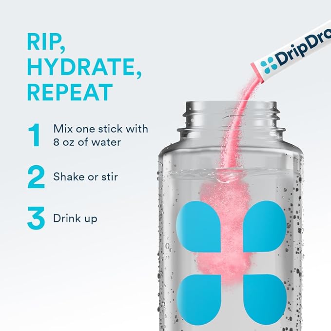 DripDrop Hydration - Zero Sugar Variety Pack - Electrolyte Drink Mix Hydration Powder Packets - Lemon Lime, Watermelon, Peach, Passion Fruit | Non-GMO, Gluten Free, Vegan | 32 Sticks
