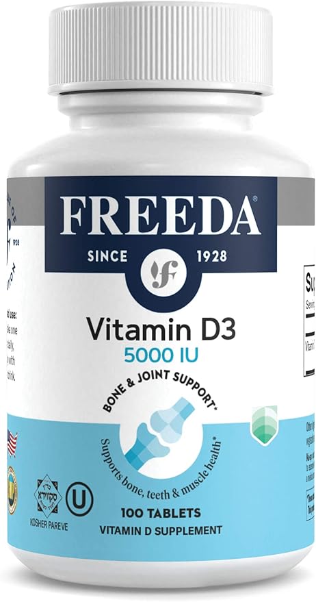 FREEDA Vitamin D3-5000 IU – High-Potency Vitamin D for Bone Strength & Immune Support – Easy-to-Swallow Tablets – 100 Tiny Tablets