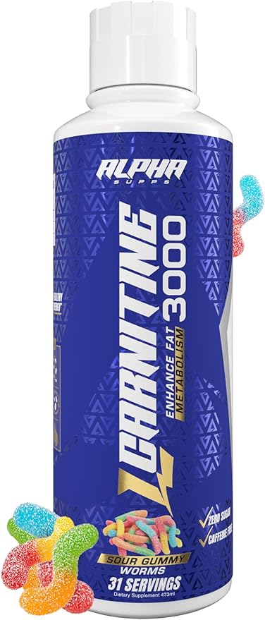 L-Carnitine 3000 mg Liquid | Stimulant-Free Amino Acid | 31 Servings (Sour Gummy Worms)