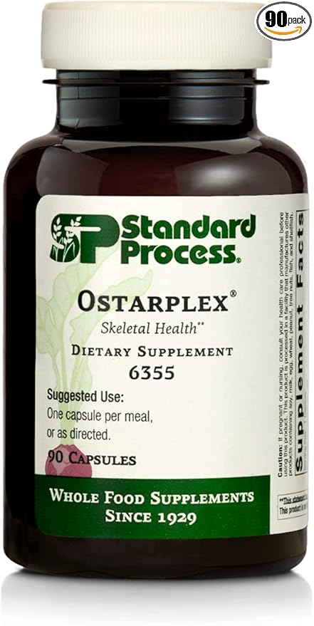 Standard Process Ostarplex - Whole Foods Bone Health and Bone Support, Liver Support with Betaine Hydrochloride, Soy Protein, Arrowroot Flour, Ammonium Chloride, Alfalfa, and More - 90 Capsules