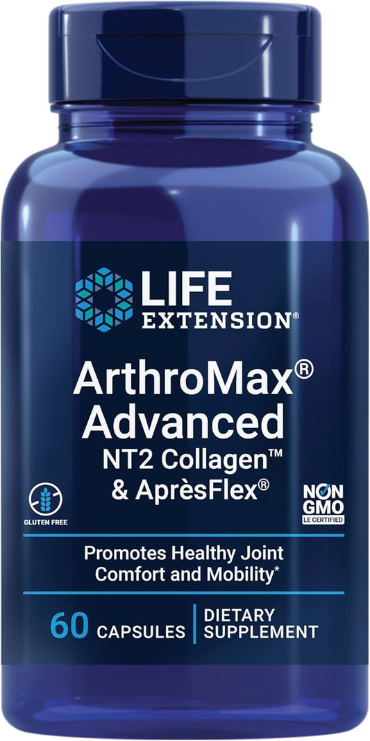 Life Extension ArthroMax® Advanced NT2 Collagen™ & AprèsFlex®, glucosamine sulfate, Boswellia (Indian frankincense), joint health, mobility, gluten-free, non-GMO, 60 capsules