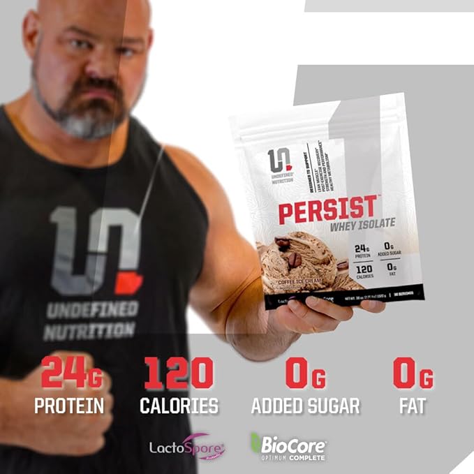 Undefined Nutrition Persist Whey Isolate by Brian Shaw - 24g Protein, 30 Servings – Supports Recovery, Strength & Performance - Gluten Free, Fast Absorbing (2.18lbs, Vanilla)