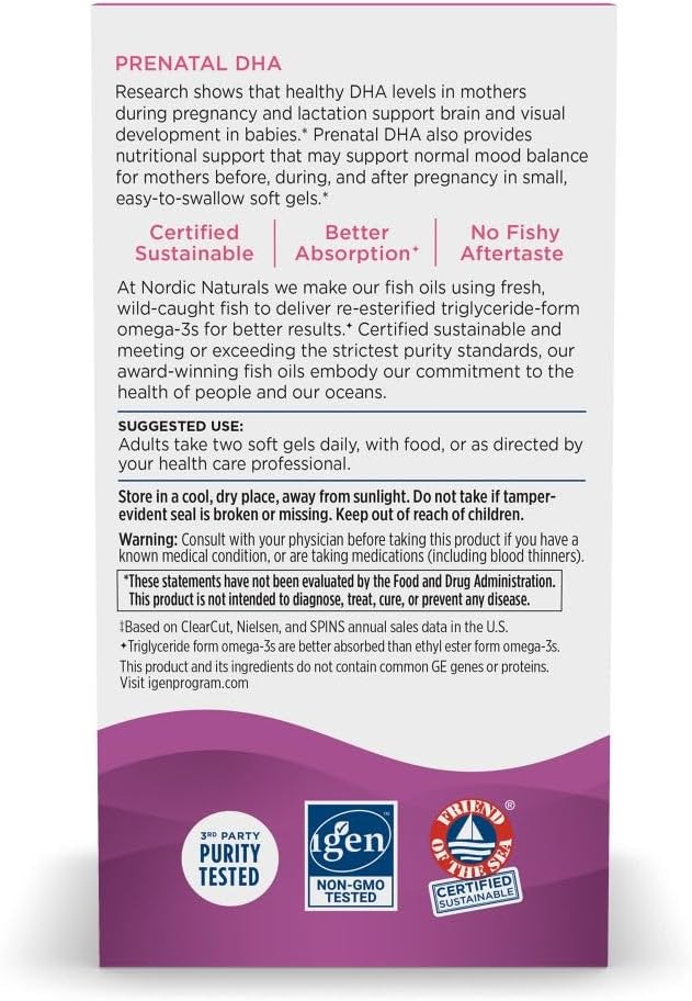 Nordic Naturals Prenatal DHA, Unflavored - 90 Soft Gels - 830 mg Omega-3 + 400 IU Vitamin D3 - Supports Brain Development in Babies During Pregnancy & Lactation - Non-GMO - 45 Servings