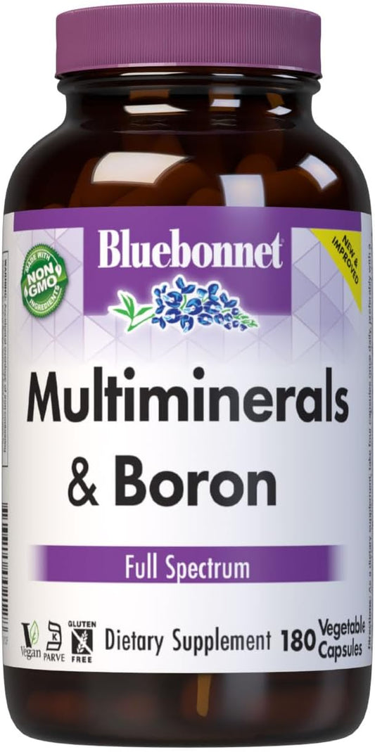Bluebonnet Nutrition Multiminerals & Boron with Iron, Full Spectrum, Bone Health*, Non-GMO, Kosher Certified, Gluten-Free, Soy-Free, Dairy-Free, 180 Vegetable Capsules, 45 Servings