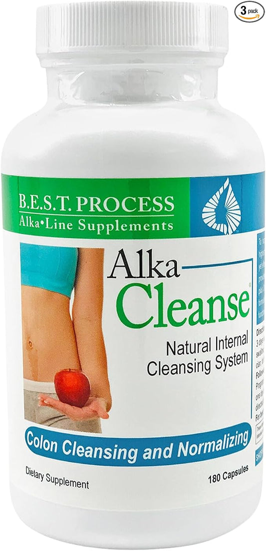 Alka•Cleanse (3 Pack) Best Process Alkaline — Herbal Detox Colon Cleanse & Digestive Distress Formula — Psyllium Husk, Probiotics, Enzymes & Herbs