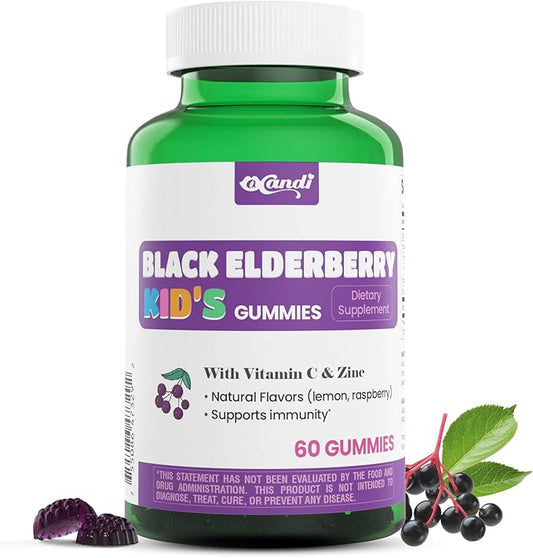 Elderberry Vitamin C and Zinc Gummies for Kids & Adults - Sambucus Elderberry Gummies Immune Support, Natural Berry Flavor, Vegan, Gluten-Free, 60 Gummies (2-Month Supply)