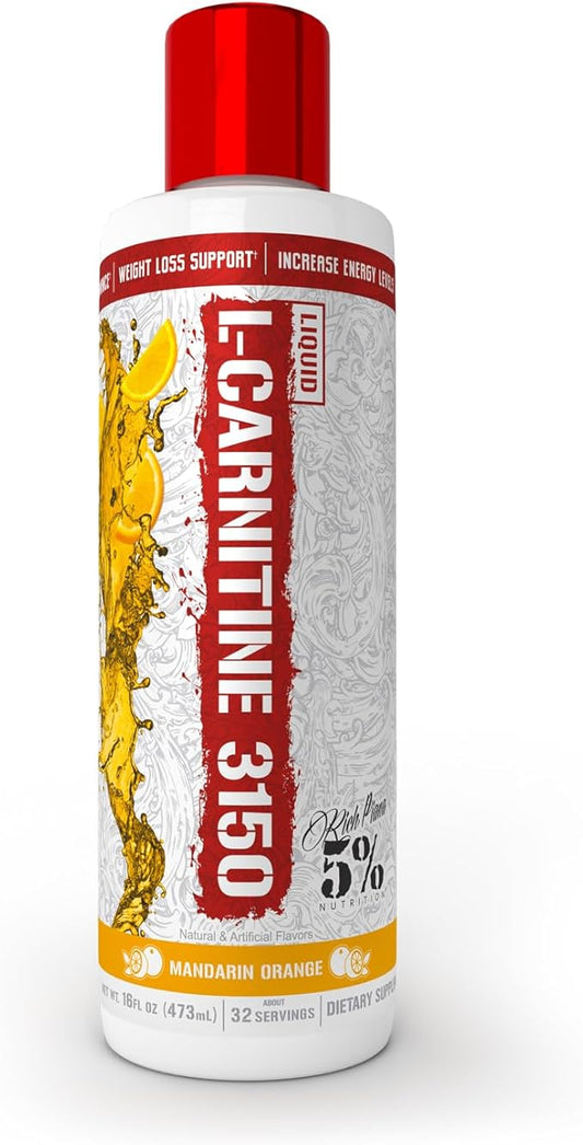 5% Nutrition Rich Piana Liquid L-Carnitine 3150 | Premium 4 Source Blend + GBB, The Super Carnitine (Mandarin Orange)