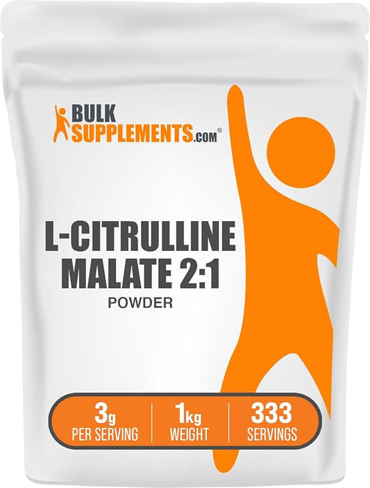 BulkSupplements.com L-Citrulline Malate 2:1 Powder - L Citrulline Malate Supplement, Citrulline Malate Powder - Unflavored & Gluten Free - 3g per Servings, 1kg (2.2 lbs) (Pack of 1)