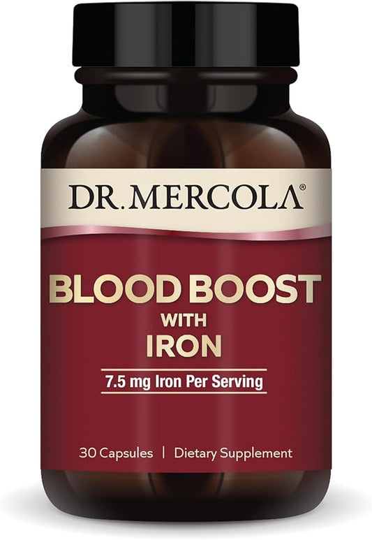 Dr. Mercola Blood Boost with Iron, 30 Capsules 7.5 mg Iron, Non-GMO, Gluten Free, Soy Free