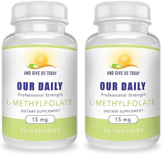 L-Methylfolate 15mg (2 Bottles) - 180 Capsules - Professional Strength Active Methyl Folate - 5-MTHF Supplement - Non GMO, Gluten Free, No Fillers
