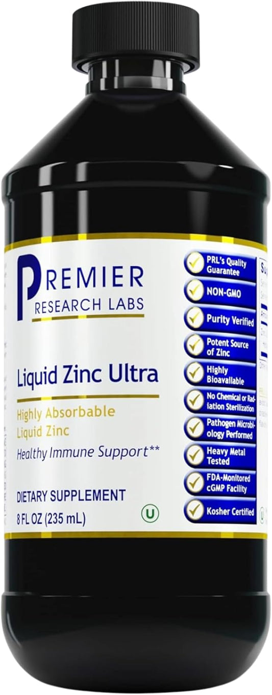 Premier Research Labs Liquid Zinc Ultra: Liquid Zinc Supplement - for Immune Support & Well-Being for Adults & Kids - Highly Absorbable Drops - Used for Rapid Analysis of Zinc Status - 8 fl oz