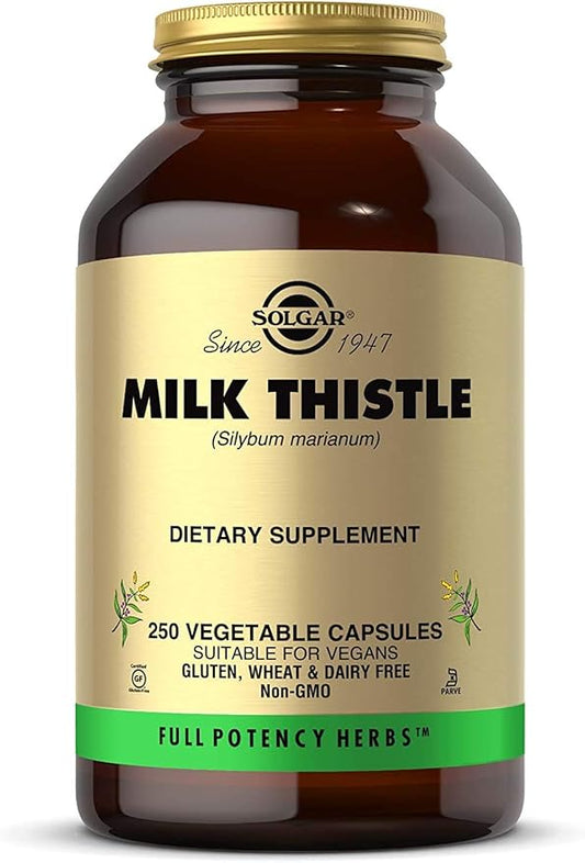 SOLGAR Milk Thistle - 250 Vegetable Capsules - Full Potency (FP) - Non-GMO, Vegan, Gluten Free, Dairy Free, Kosher - 250 Servings