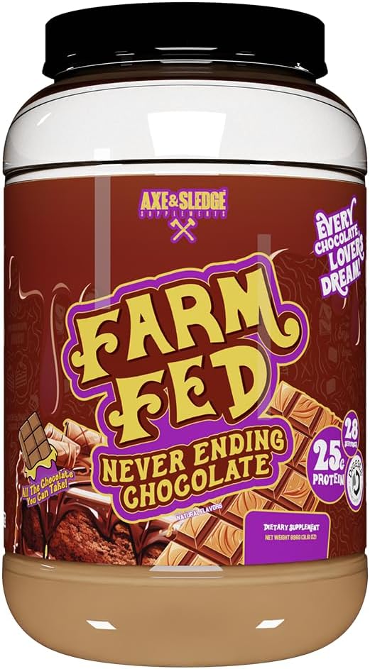 Axe & Sledge Supplements Farm Fed Grass-Fed Whey Protein Isolate, Digestive Enzymes (Never Ending Chocolate)