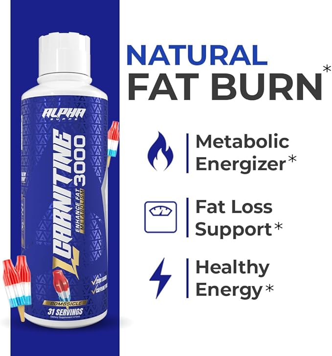 L-Carnitine 3000 mg Liquid | Stimulant-Free Amino Acid | 31 Servings (Bombsicle)