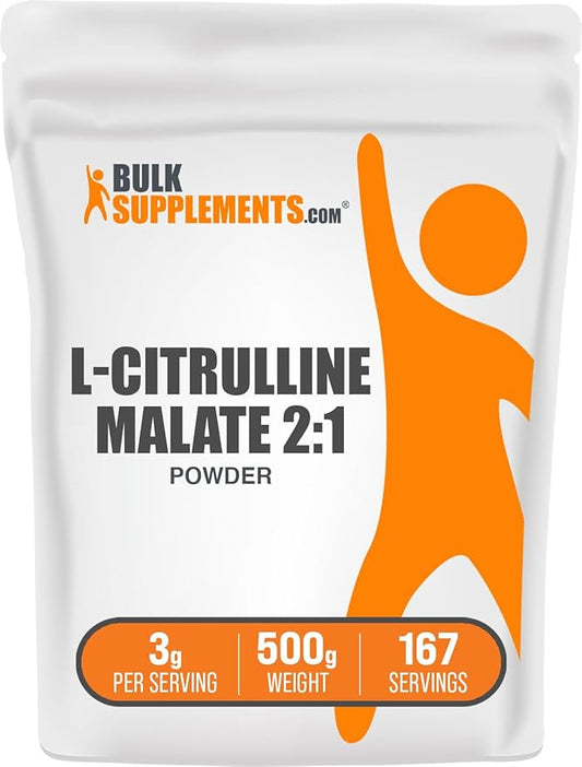 BulkSupplements.com L-Citrulline Malate 2:1 Powder - L Citrulline Malate Supplement, Citrulline Malate Powder - Unflavored & Gluten Free - 3g per Servings, 500g (1.1 lbs) (Pack of 1)