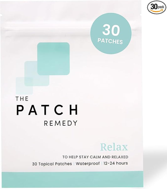 Relax Patches - 30 Topical Stress Relief Patches with Ashwagandha, L-theanine, Lemon Balm, Valerian, Passionflower, Vitamin B6, Rhodiola Rosea | Calming, Relieving, Relaxing