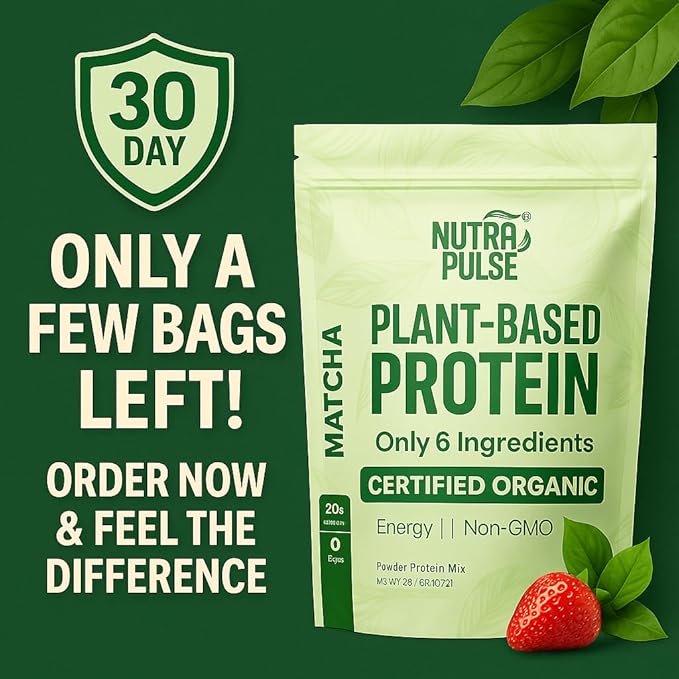 Organic Vegan Protein Powder – Matcha Flavor, Plant-Based, Gluten-Free, Non-GMO, 20g Protein Per Serving, Ideal for Smoothies, Shakes, Baking, Cooking (1 Pack, 20 Servings)