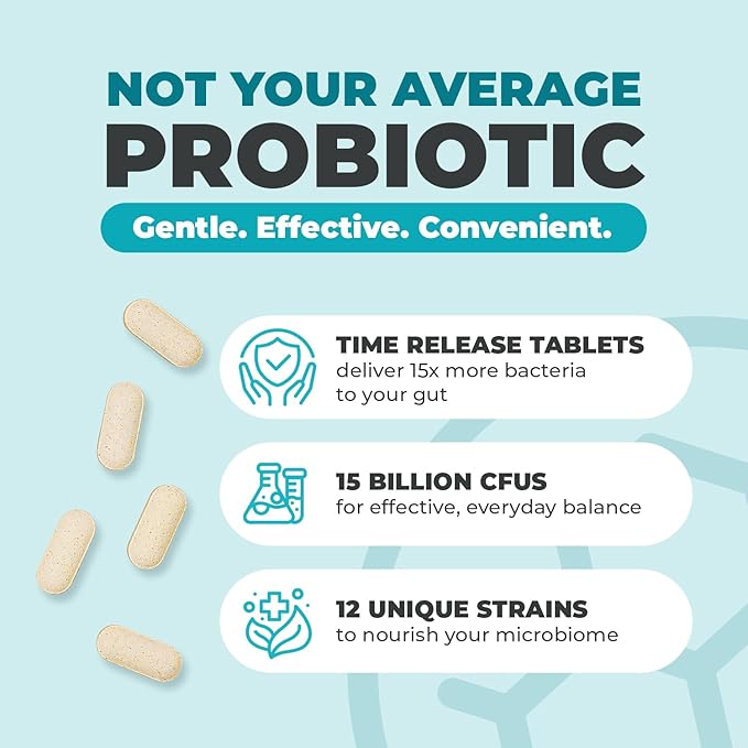 Balance ONE Probiotics for Women & Men – 15x Better Survivability vs Capsules – 15 Billion CFU Probiotic for Gut Health – 12 Strains Lactobacillus Plantarum, Acidophilus & Salivarius – 60 Tablets