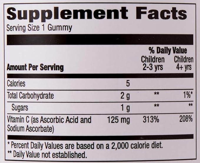 Amazon Brand - Mama Bear Vegan Kids Vitamin C, Orange, 60 Count, Immune Health, 125 mg per Gummy (Pack of 2)