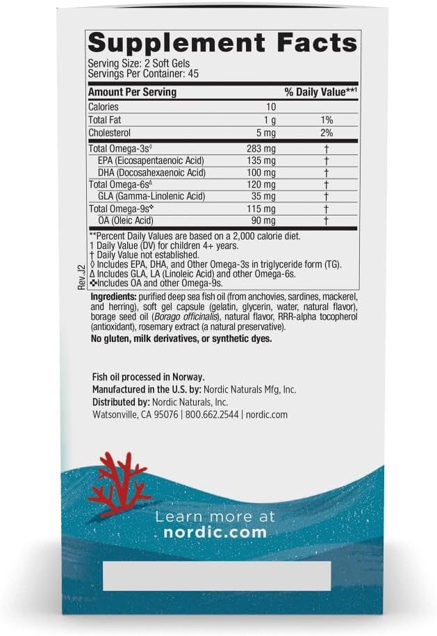 Nordic Naturals Complete Omega Jr., Lemon - 90 Mini Soft Gels - 283 mg Total Omega-3s & 35 mg GLA - Healthy Cognition, Nervous System Function - Non-GMO - 45 Servings