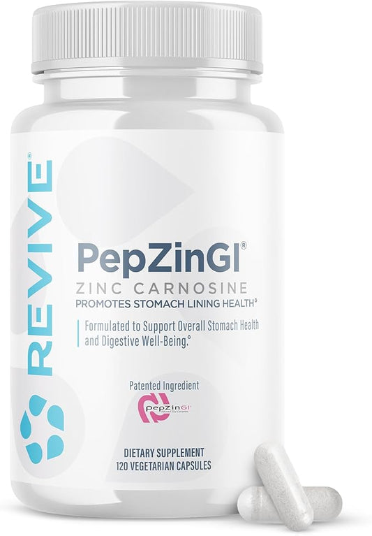 Revive MD Zinc Carnosine Supplement for Men & Women - Zinc & L-Carnosine to Support GI, Stomach Lining & Immune Health - Digestive Health Supplements Supports a Healthy Gut - 120 Vegetarian Capsules