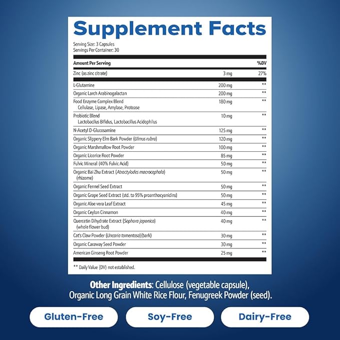 Gut Repair 360: Natural Formulated Formula Emerged from The Lab - Pure Essence Organic Capsules Non-GMO Gluten-Free Soy-Free Dairy-Free USA Made - Supporting Your Healthy Gut