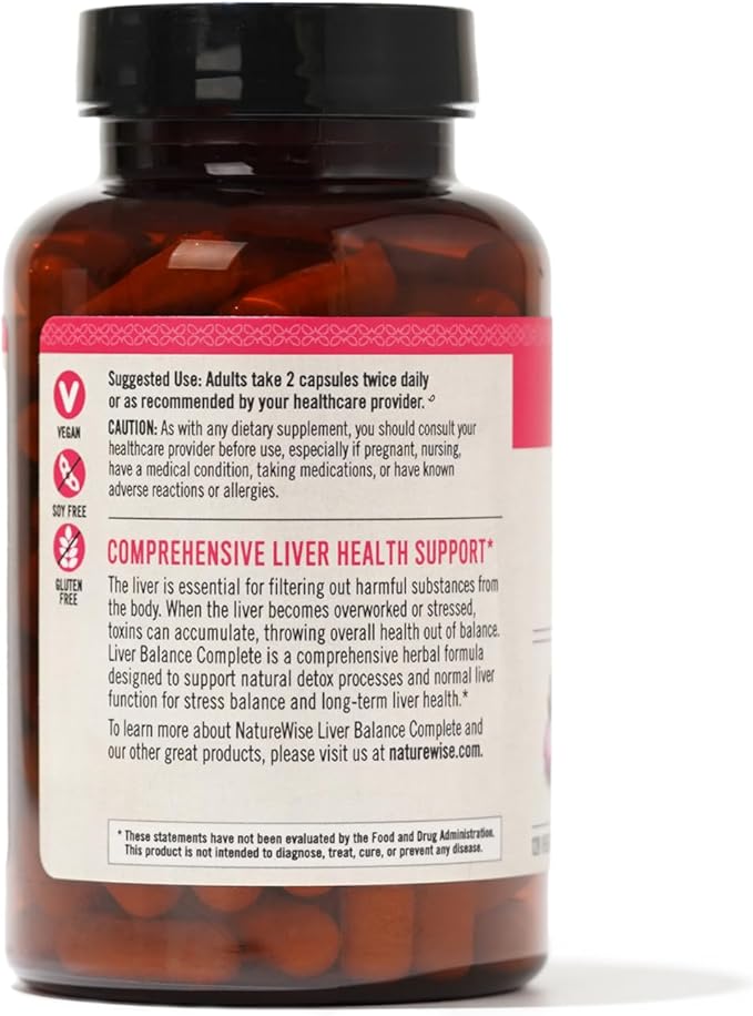 NatureWise Liver Balance Detox Supplement - Triple Repair Formula with Milk Thistle, Dandelion, Turmeric, Artichoke, Reishi Mushroom & Kudzu, - Vegan - 120 Capsules[60-Day Supply]
